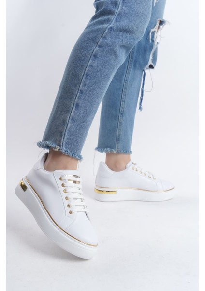 Mına Bağcıklı Ortopedik Taban Kadın Sneaker Spor Ayakkabı Cbt - Beyaz/altın fiyatları