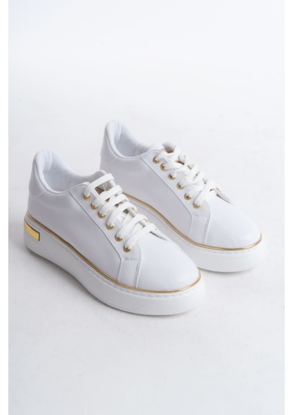 Mına Bağcıklı Ortopedik Taban Kadın Sneaker Spor Ayakkabı Cbt - Beyaz/altın fırsatları