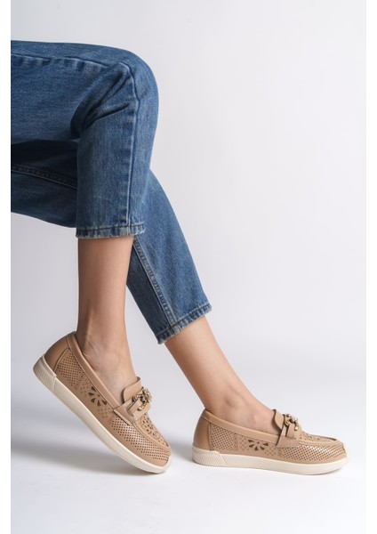 Layla Bağcıksız Ortopedik Rahat Taban Çiçek Desenli Kadın Babet Ayakkabı Ckt - Ten modelleri