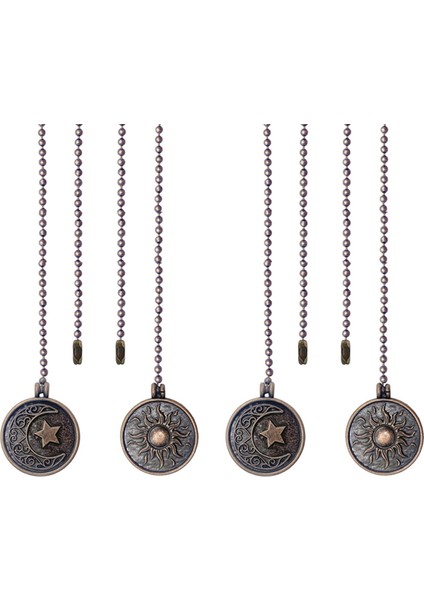 4pcs Tavan Fan Çekme Zinciri Seti Güneş ve Ay Desen Çekme Zincirleri Uzatma Bakır Boncuklu Top Fan Çekme Zinciri Süsleme ile (Yurt Dışından)