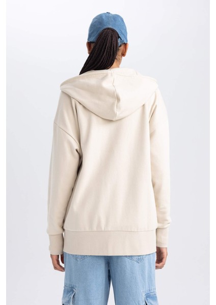 Oversize Geniş Kalıp Kapüşonlu Cepli Basic Düz Fermuarlı Sweatshirt V4233AZ23WN