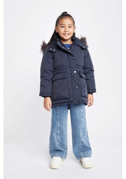 Kız Çocuk Su İtici Kapüşonlu Çıkarılabilir Suni Kürk Astarlı Mont Kaban A0892A823AU