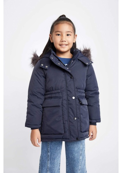 Kız Çocuk Su İtici Kapüşonlu Çıkarılabilir Suni Kürk Astarlı Mont Kaban A0892A823AU