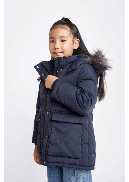 Kız Çocuk Su İtici Kapüşonlu Çıkarılabilir Suni Kürk Astarlı Mont Kaban A0892A823AU
