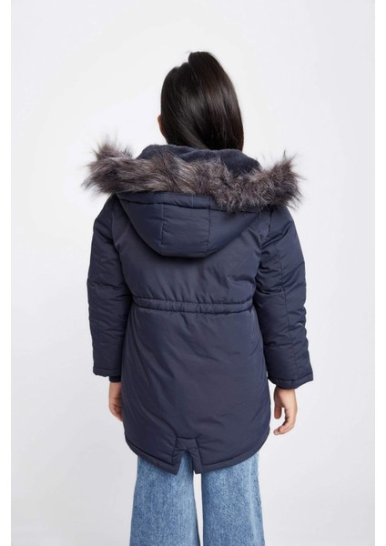 Kız Çocuk Su İtici Kapüşonlu Çıkarılabilir Suni Kürk Astarlı Mont Kaban A0892A823AU