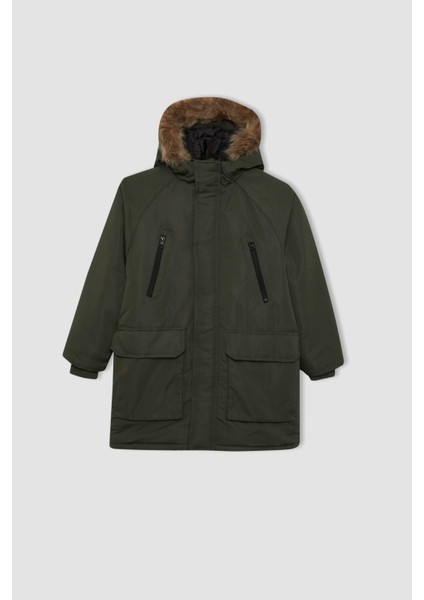 Erkek Çocuk Kapüşonlu Su İtici Pelüş Astar Uzun Mont Kaban A2259A823WN