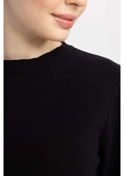 Regular Fit Bisiklet Yaka Yırtmaçlı Basic Düz Triko Kazak Tunik H3431AZ23WN