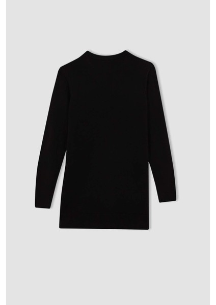 Regular Fit Bisiklet Yaka Yırtmaçlı Basic Düz Triko Kazak Tunik H3431AZ23WN