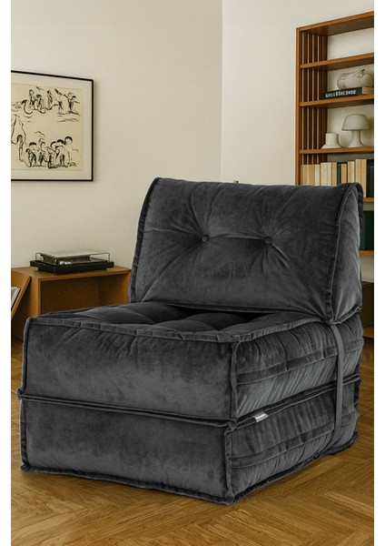 Mocca Tek Kişilik Katlanır Yatak Uzanma Koltuğu - Antrasit Gri