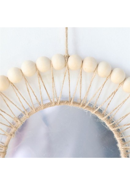 Duvar Aynası Asılı Duvar Aynası Ahşap Boncuklar Saçak El Yapımı Yuvarlak Dekorasyon Boho Antika Ayna (Yurt Dışından) fiyatları