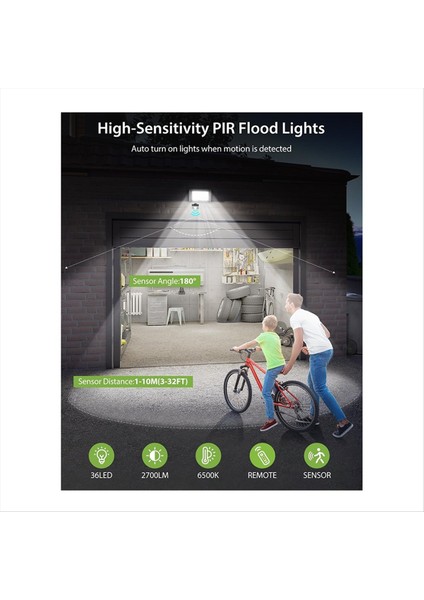 50W Güvenlik Işıkları Açık Hareket Sensörü Pir Sel Işığı Bahçe IP66 Su Geçirmez Beyaz 6000K Açık Işıklar (Yurt Dışından) modelleri