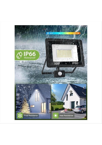 50W Güvenlik Işıkları Açık Hareket Sensörü Pir Sel Işığı Bahçe IP66 Su Geçirmez Beyaz 6000K Açık Işıklar (Yurt Dışından) fırsatları