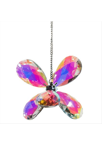 Renkli Suncatcher Kristal Kolye Renkli Altı Yapraklı Çiçek Kolye Gökkuşağı Prizma Kolye (Yurt Dışından)