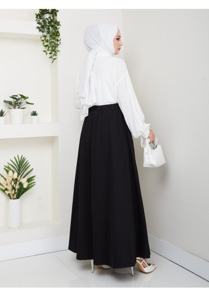 Beli Lastikli Ipli Kot Kloş Etek Siyah