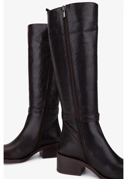 Kadın Hakiki Deri Kahverengi Topuklu Çizme 33 5030-1 Bn Czm SK25-26 Kahve Tas Dr indirimleri