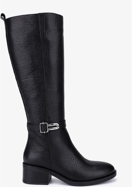 Kadın Hakiki Deri Siyah Topuklu Çizme 33 5030-1 Bn Czm SK25-26 Sıyah Tas Dr