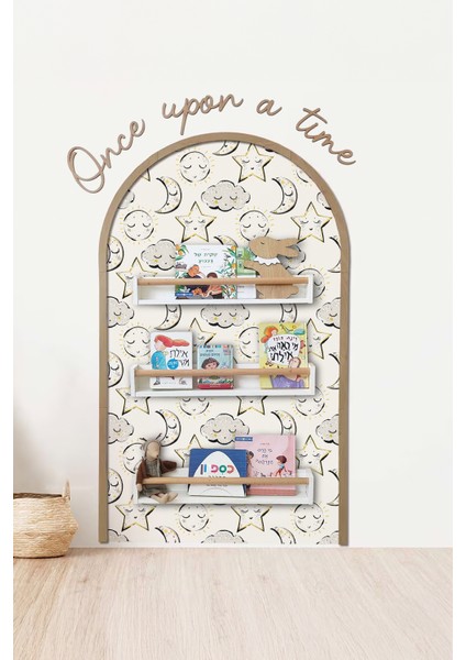 Ay Yıldız Temalı Çocuk-Bebek-Kreş Odası Dekoru, Duvar Stickeri, Once Upon A Time Yapışkan Yazı, Oval Çerçeve, Kitap Köşesi, Masal Köşesi, Duvar Kağıdı, Torun Yeni Doğan Hediyesi, Karne Hediyesi