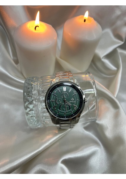 Erkek Gümüş Gri Yeşil Kadranlı Kol Saati fiyatları