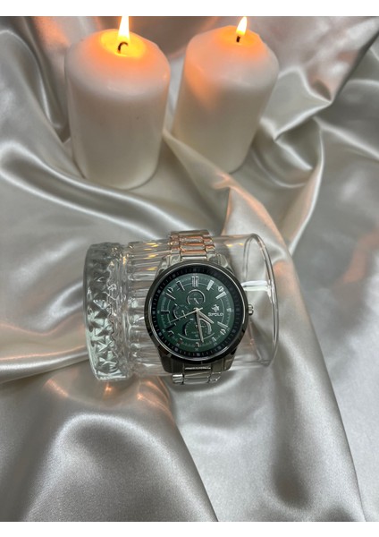 Erkek Gümüş Gri Yeşil Kadranlı Kol Saati modelleri