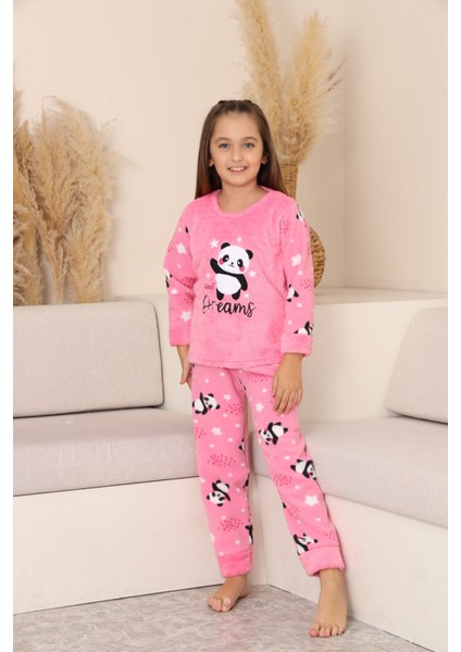 Panda Desenli Welsoft Kız Çocuk Pijama takımı-Pembe - Pembe