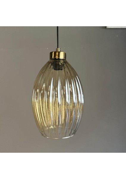 Yolza Cam Bal Rengi Tekli Avize Küçük Plafonyer Başlık Retro Sarkıt Lamba Salon Aydınlatma