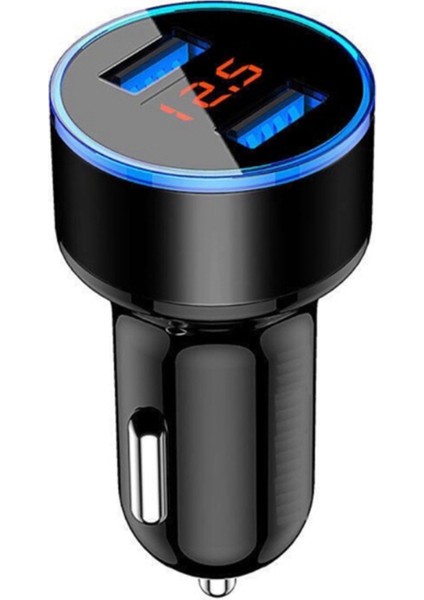 3 1A Çift USB Araç Şarj Cihazı 2 Port LCD Ekran 12-24V Hızlı Şarj LED Işık Siyah Otomatik Güç Adaptörü (Yurt Dışından)
