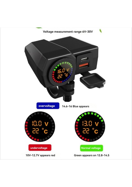 USB Socket Motosiklet Gideri ve Arka Ayna Su Geçirmez Hızlı Şarj Cihazı Telefon Güç Adaptörü Dijital Voltmetre Termometresi (Yurt Dışından) fırsatları