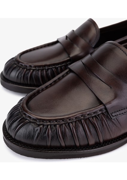 Kadın Hakiki Deri Kahverengi Loafer Ayakkabı 987 Z146 Bn Ayk SK25-26 Kahve Derı modelleri