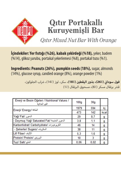 Portakallı Kuruyemişli Bar 30 G x 12 Adet indirimleri