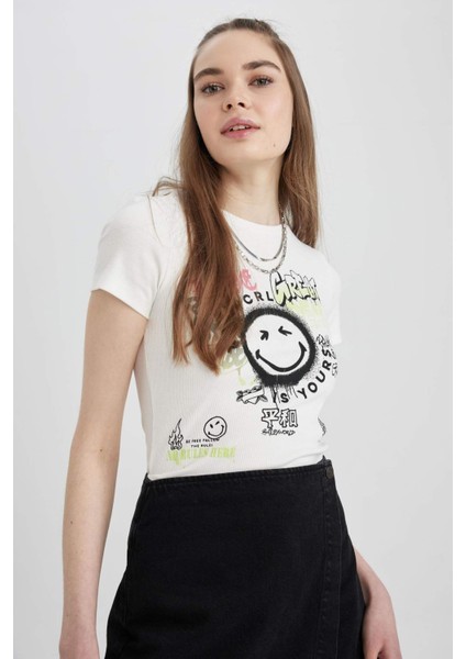 Coool SmileyWorld Fitted Fitilli Kaşkorse Kısa Kollu Tişört