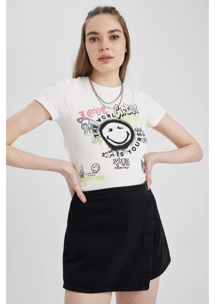 Coool SmileyWorld Fitted Fitilli Kaşkorse Kısa Kollu Tişört