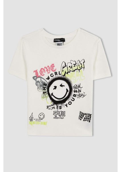 Coool SmileyWorld Fitted Fitilli Kaşkorse Kısa Kollu Tişört