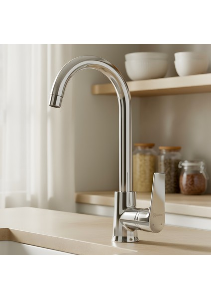 Banora Rauline, Krom Mutfak Bataryası, Paslanmaz Pirinç Gövde, Su Tasarruflu 360° Döner Musluk