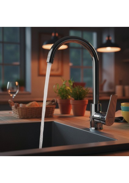 Banora Rauline, Krom Mutfak Bataryası, Paslanmaz Pirinç Gövde, Su Tasarruflu 360° Döner Musluk