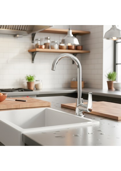 Banora Rauline, Krom Mutfak Bataryası, Paslanmaz Pirinç Gövde, Su Tasarruflu 360° Döner Musluk