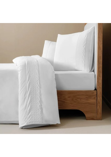 %100 Pamuk Percale Nevresim Seti 200X220 cm Beyaz - Juana Serisi