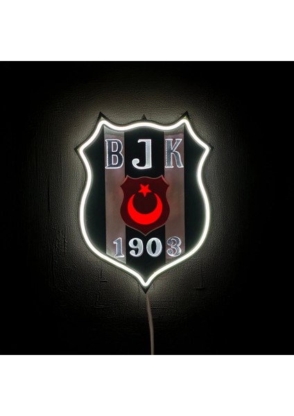Beşiktaş Taraftar 3D Baskı Neon LED Logo Beyaz
