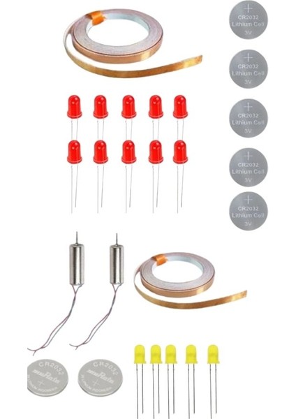 Bakır Folyo Iletken Bant ,CR2032 Pil ,5mm Led, Drone Dc Motor - Etkileşimli Pervane Kağıt Devre Kit