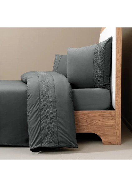 %100 Pamuk Percale Nevresim Seti 240X220 cm Antrasit - Juana Serisi