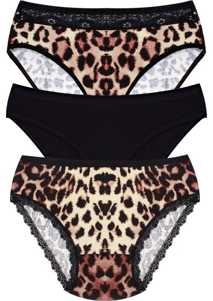 Kadın Külot 3'lü Leoparlı (%90 Viskon - %10 Elastan)