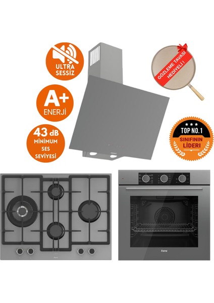 Fryart&silentart Vena/ Sessiz Antrasit Gri Ankastre Set (D079-SA + QXE62CPR +ED078-WFA 1'wok)