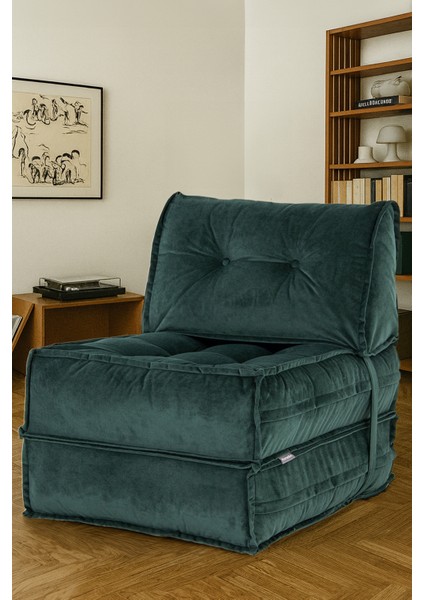Mocca Tek Kişilik Katlanır Yatak Uzanma Koltuğu - Petrol Yeşili