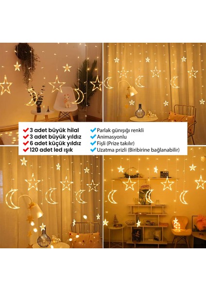 Hilal Yıldız 120 LED Iç ve Dış Mekan 3X1M Dekoratif Aydınlatma fırsatları