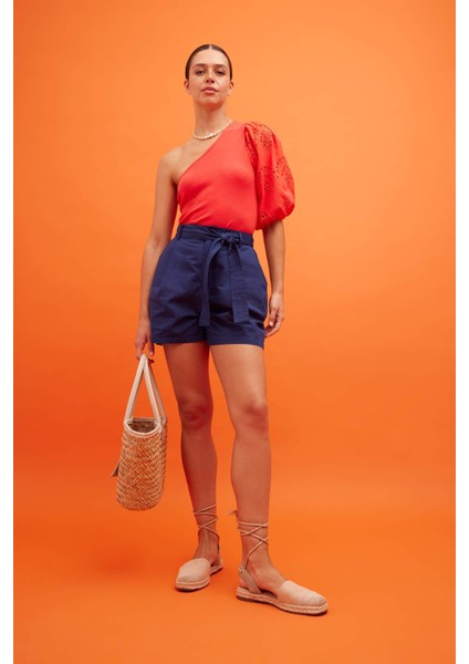 Slim Fit Dar Kesim Tek Omuzlu Fitilli Kaşkorse Kısa Kollu Tişört A7349AX23SM