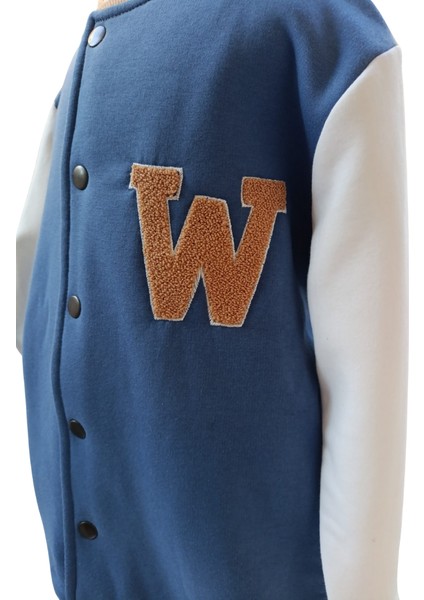 Erkek Çocuk Kolej Mont Mavi - Krem W Nakışlı Şardonlu Tam Kalıp indirimleri