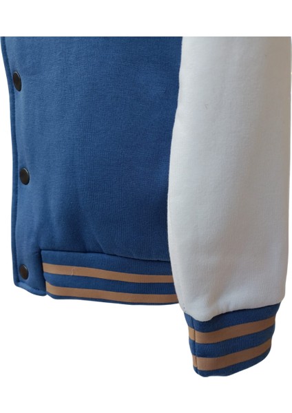 Erkek Çocuk Kolej Mont Mavi - Krem W Nakışlı Şardonlu Tam Kalıp