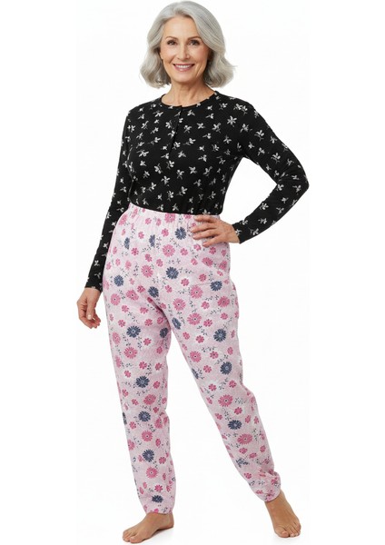 Kadın Kışlık Kadın Anne Içlik Pijama Altı %100 Pamuk Içi Miflonlu Klasik Beli Lastikli Rahat