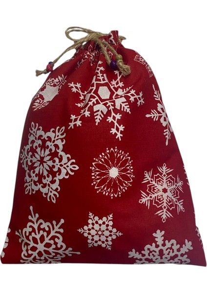 50 Adet Yılbaşı Konseptli Kavanoz Kapağı Kumaşı (Örtüsü) ve Boncuklu Bağlama Ipi ile 1 Adet Kese