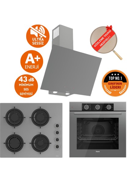 Fryart & Silentart Voya/ Sessiz Antrasit-Gri Ankastre Set (D079-SA + QXE62CPR + CS208-FA )