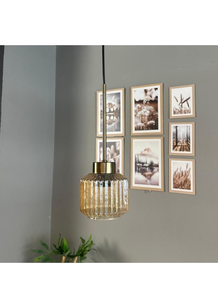 Jerno Cam Bal Rengi Tekli Avize Ince Eskitme Başlık Retro Sarkıt Lamba Salon Aydınlatma